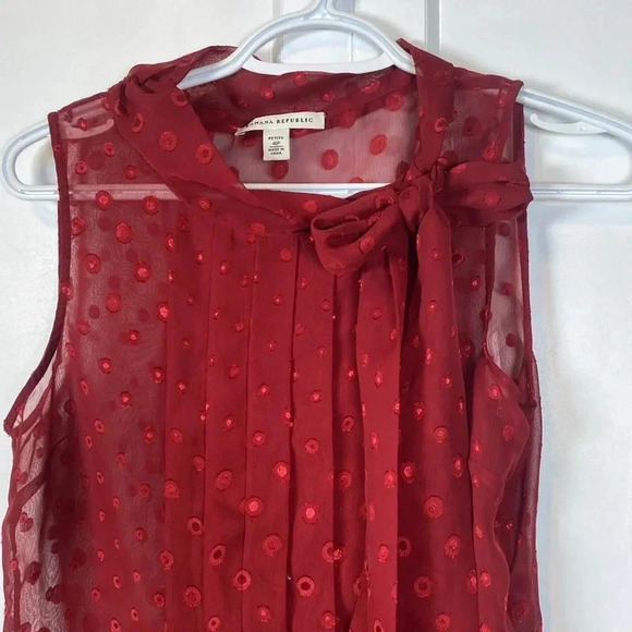 💚 Banana Republic Red Sleeveless Tie Front Blouse - 4P - Picture 3 of 4
